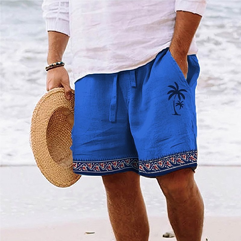 Men's Print Beach Shorts - Summer Drawstring Casual Shorts