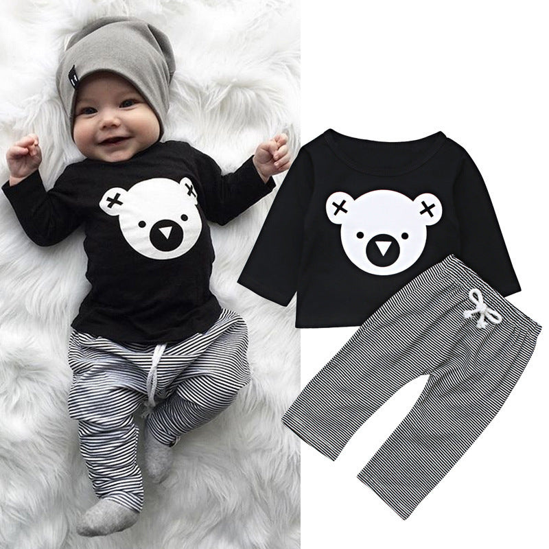 Kids Two-Piece Outfit Set - Koala Top & Striped Pants