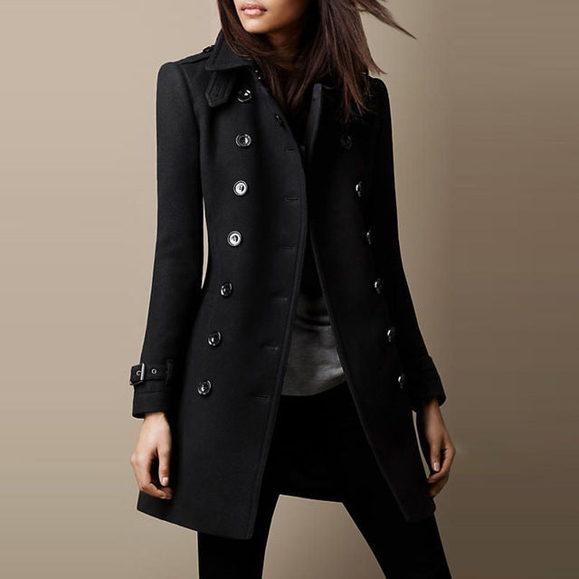 Women's Double-Breasted Wool Overcoat - Elegant Winter Jacket