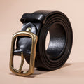 Men's Belt Genuine Leather Top Grain Pure Cowhide Retro Brass Buckle