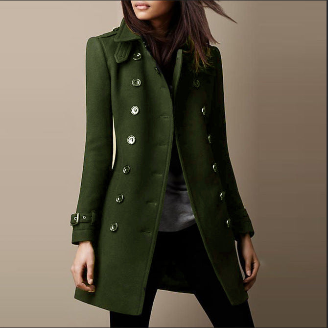 Women's Double-Breasted Wool Overcoat - Elegant Winter Jacket
