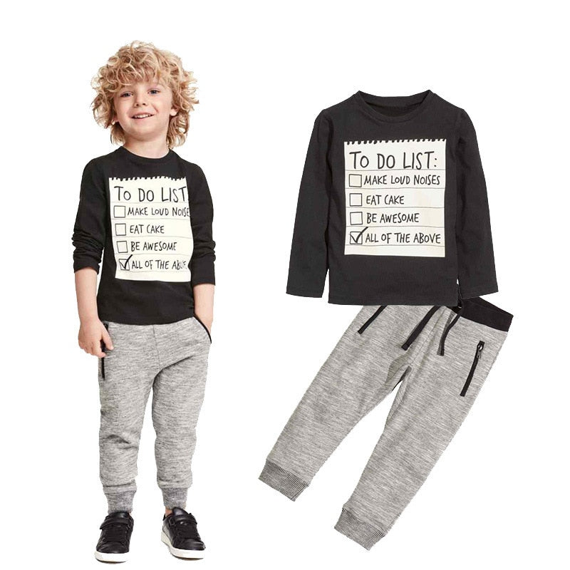 Boys Cotton Clothing Set - Long Sleeve T-Shirt & Pants (Ages 3-7)