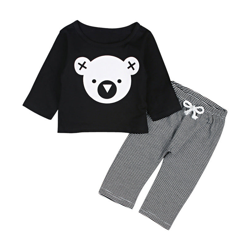 Kids Two-Piece Outfit Set - Koala Top & Striped Pants