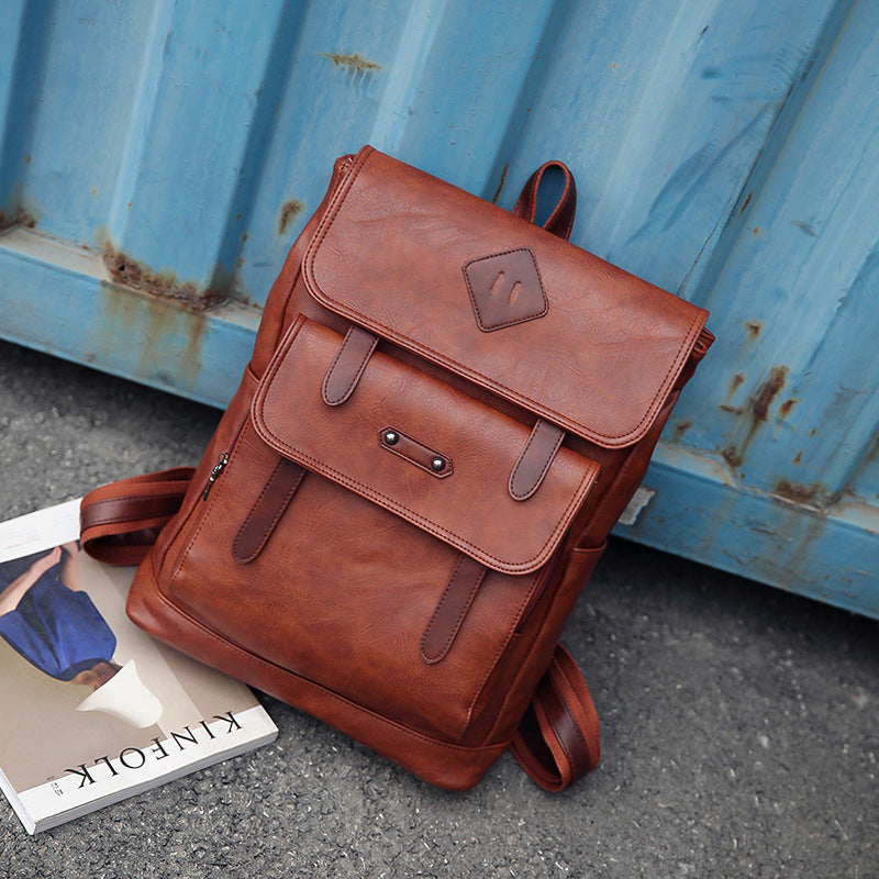 Vintage Leather Laptop Backpack - Retro Style Computer Bag