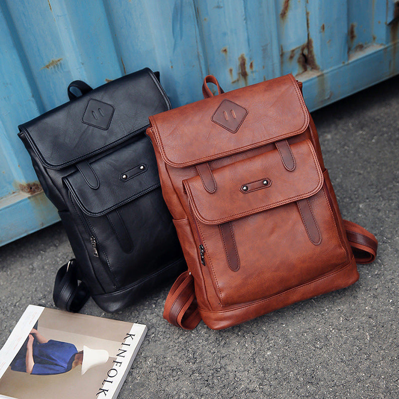 Vintage Leather Laptop Backpack - Retro Style Computer Bag