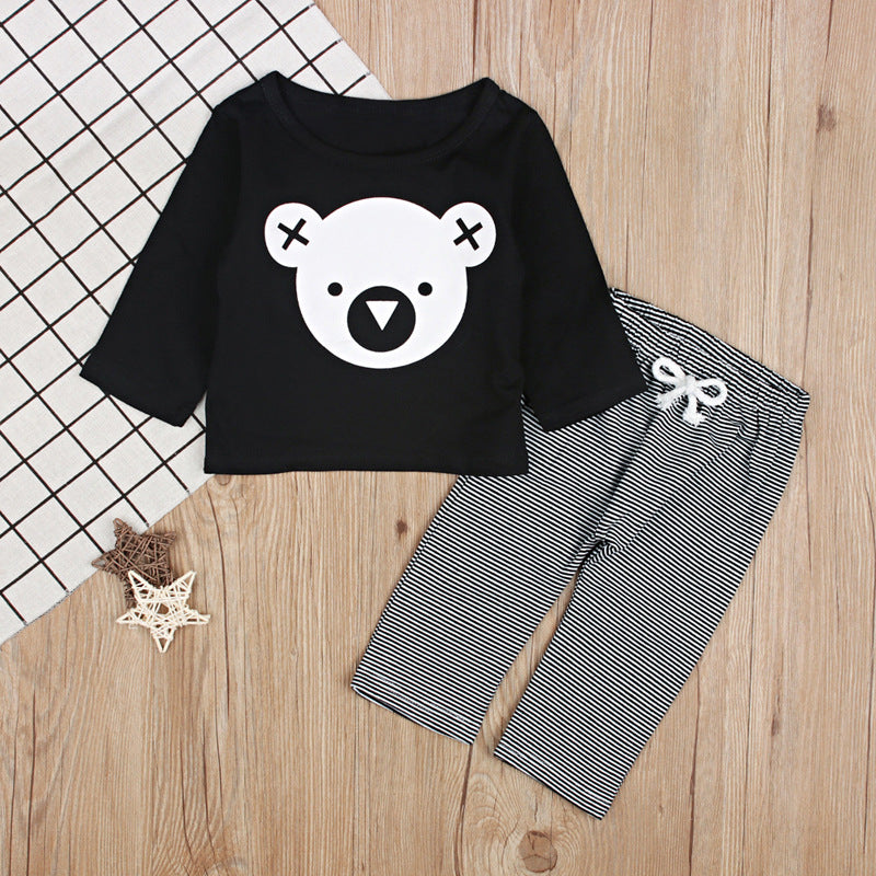 Kids Two-Piece Outfit Set - Koala Top & Striped Pants
