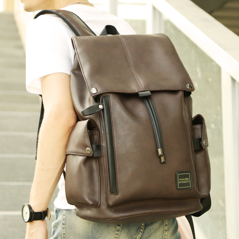 Premium Korean Style PU Leather Backpack - Men's Travel & School Bag