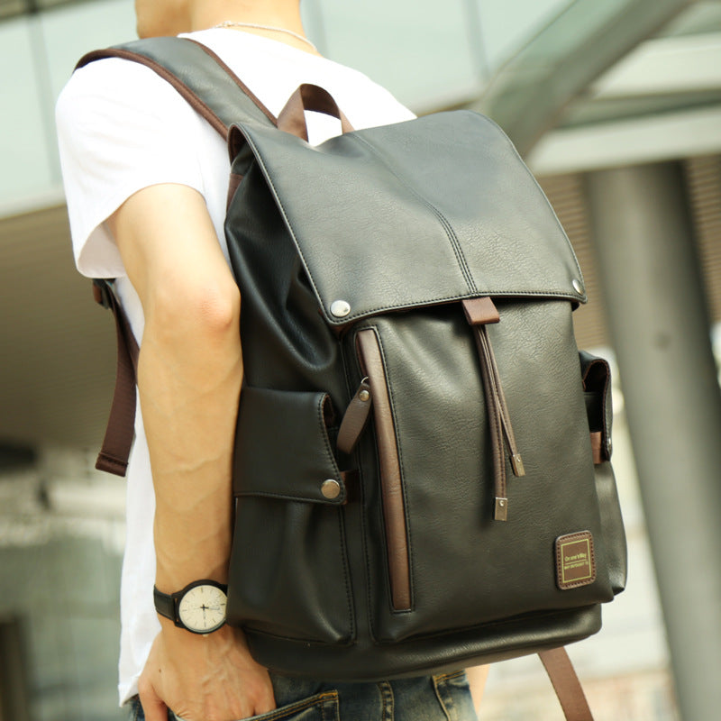 Premium Korean Style PU Leather Backpack - Men's Travel & School Bag