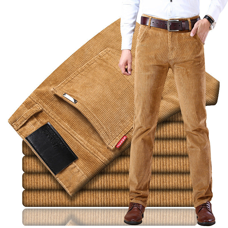 Men's Corduroy Trousers - Slim Fit Straight Leg Casual Pants