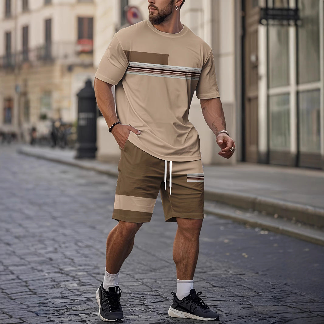 Summer Men's Breathable Comfortable Outdoor Casual Short-sleeved Round-neck Shorts Set