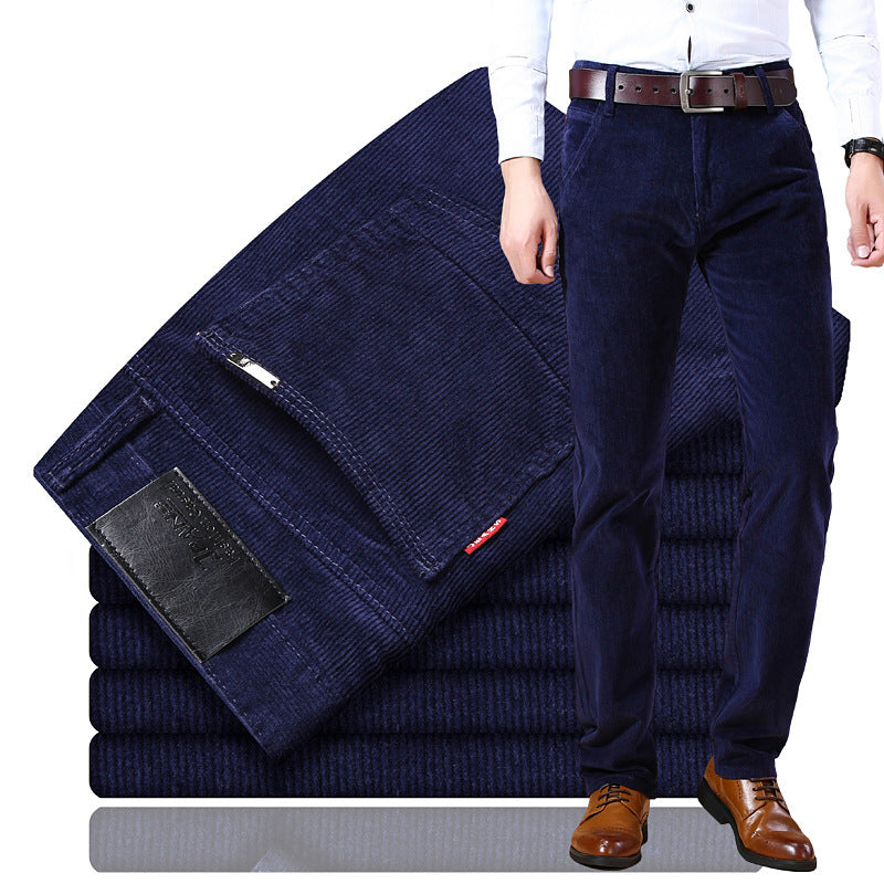 Men's Corduroy Trousers - Slim Fit Straight Leg Casual Pants