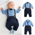 Boys Gentleman Suit Set - Plaid Shirt & Suspender Outfit