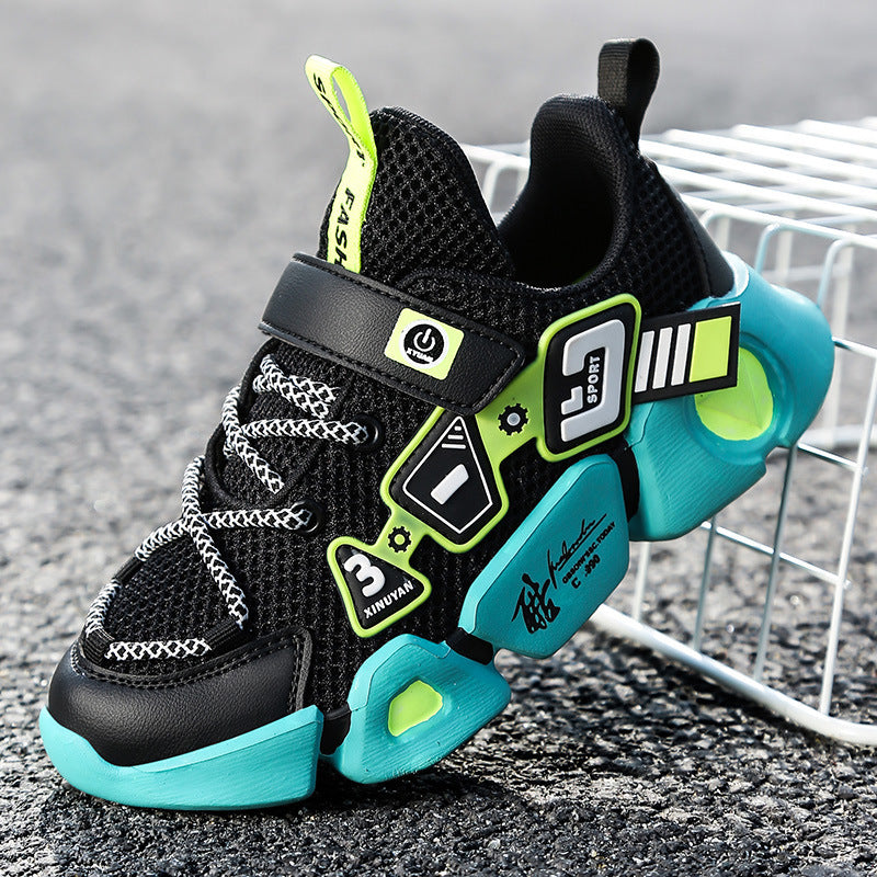 Kids Mesh Fly Woven Velcro Sneakers - Breathable Sports Shoes