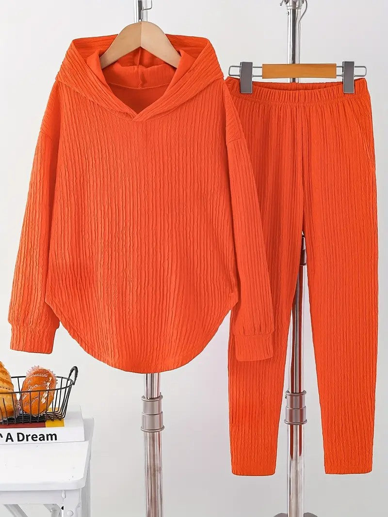 Women's Hooded Sweatshirt & Pants Set - Casual Two-Piece Loungewear