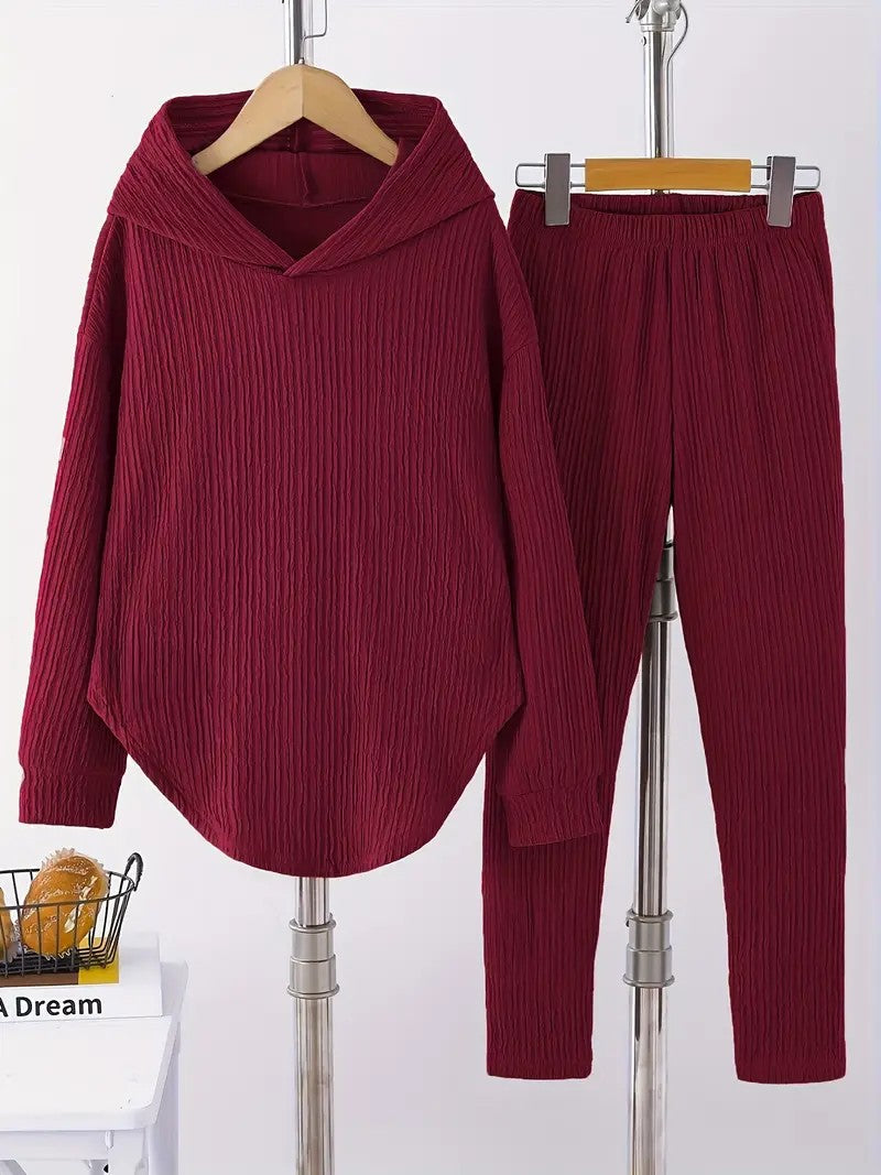 Women's Hooded Sweatshirt & Pants Set - Casual Two-Piece Loungewear
