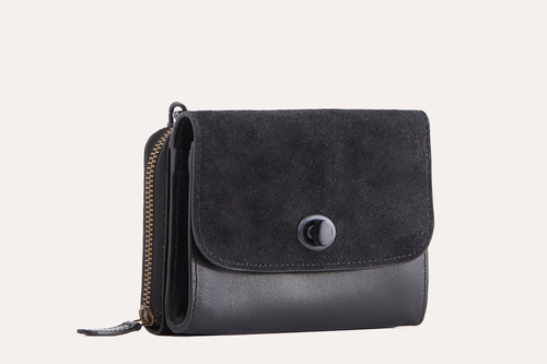 Two-Tone Leather Crossbody Bag - Genuine Leather & Suede Shoulder Purse