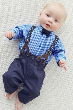 Boys Gentleman Suit Set - Plaid Shirt & Suspender Outfit