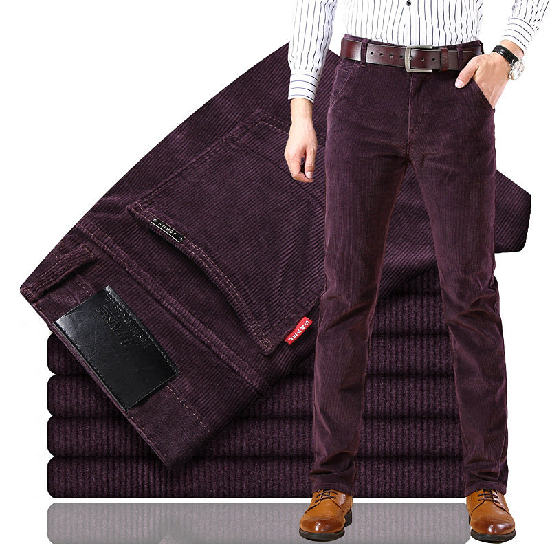 Men's Corduroy Trousers - Slim Fit Straight Leg Casual Pants