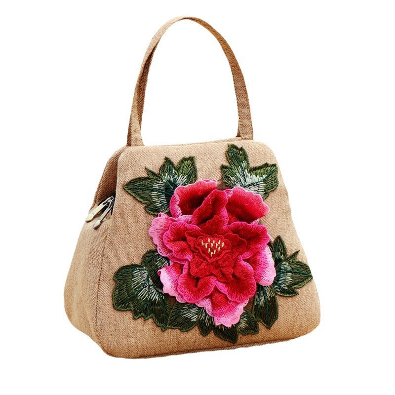 Ethnic-style Embroidered Floral Bag, Canvas Casual Bag, Handbag