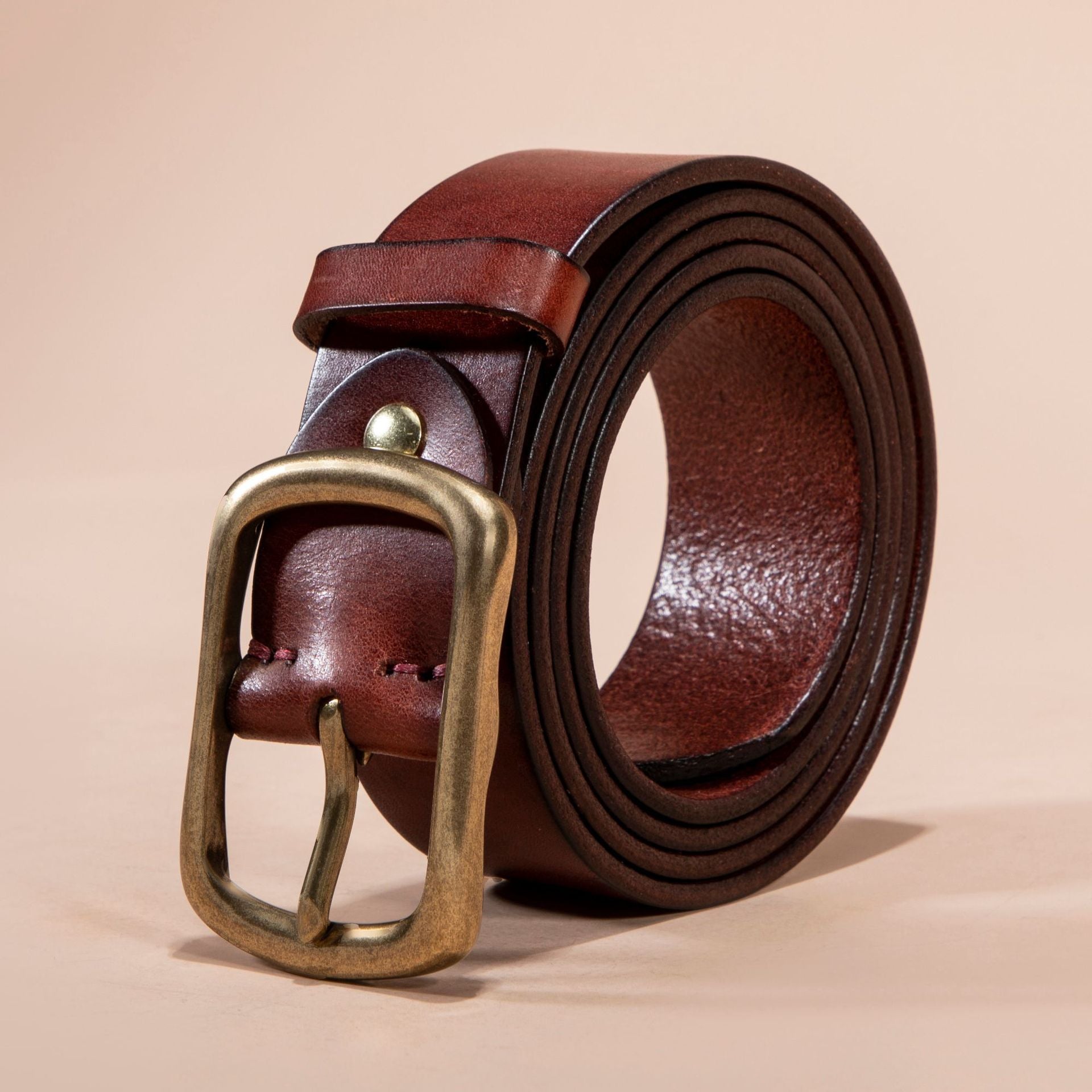 Men's Belt Genuine Leather Top Grain Pure Cowhide Retro Brass Buckle