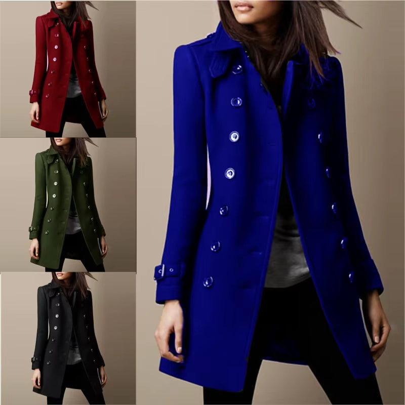 Women's Double-Breasted Wool Overcoat - Elegant Winter Jacket