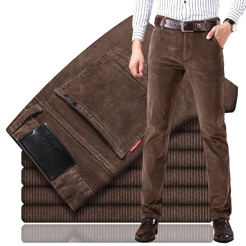 Men's Corduroy Trousers - Slim Fit Straight Leg Casual Pants