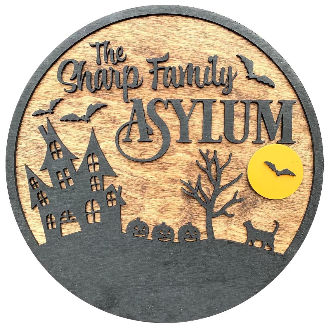 Personalized Halloween Family Log Decoration - 30cm Wooden Home Decor
