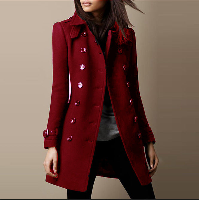 Women's Double-Breasted Wool Overcoat - Elegant Winter Jacket