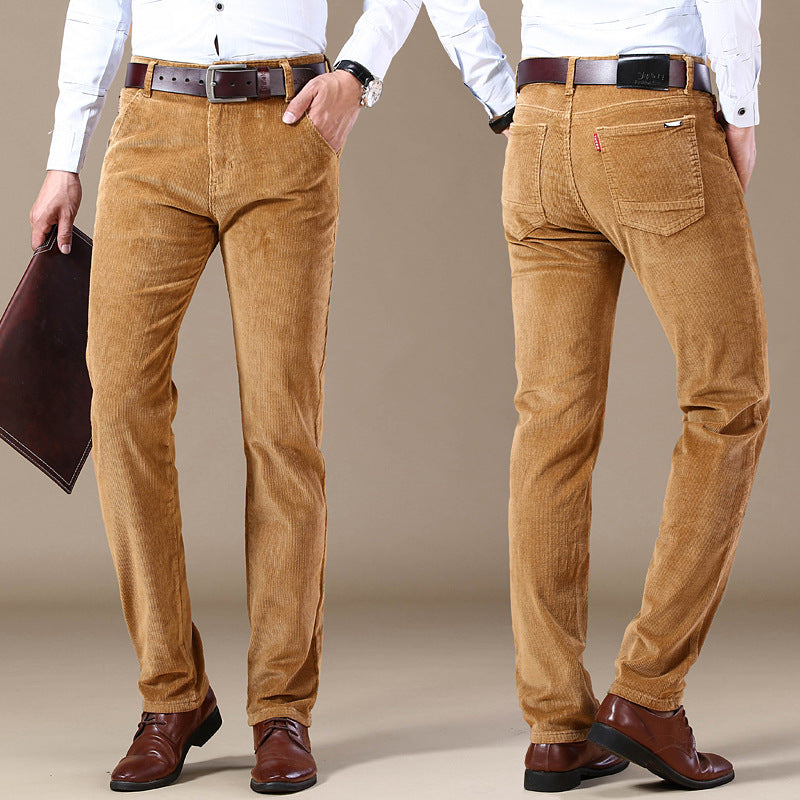 Men's Corduroy Trousers - Slim Fit Straight Leg Casual Pants
