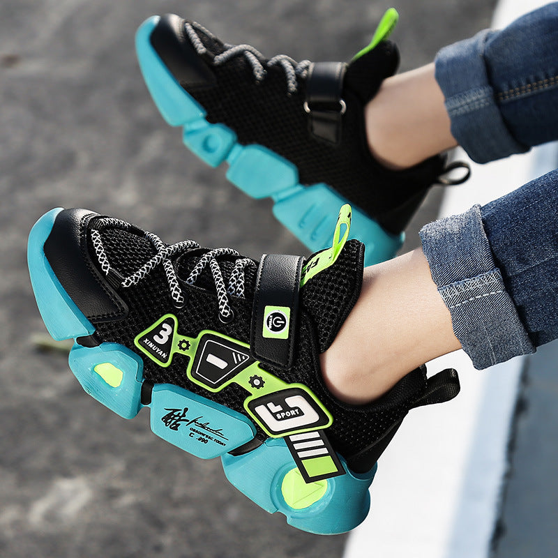 Kids Mesh Fly Woven Velcro Sneakers - Breathable Sports Shoes