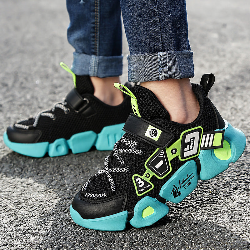 Kids Mesh Fly Woven Velcro Sneakers - Breathable Sports Shoes