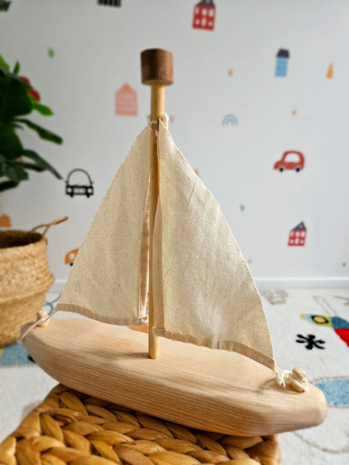 QToys EcoVoyager Wooden Sailing Boat - Recycled Tree Toy for Kids