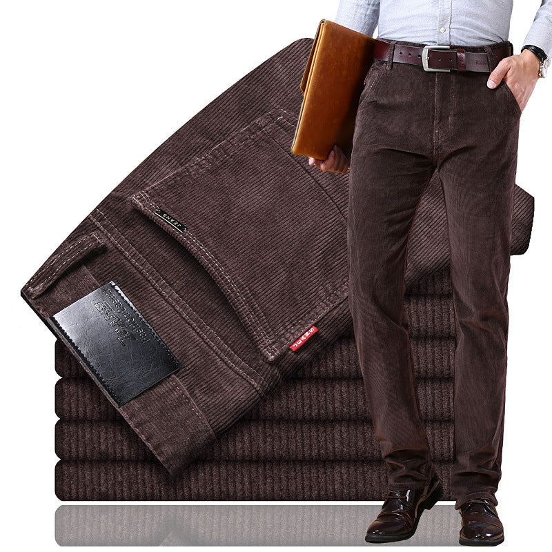 Men's Corduroy Trousers - Slim Fit Straight Leg Casual Pants