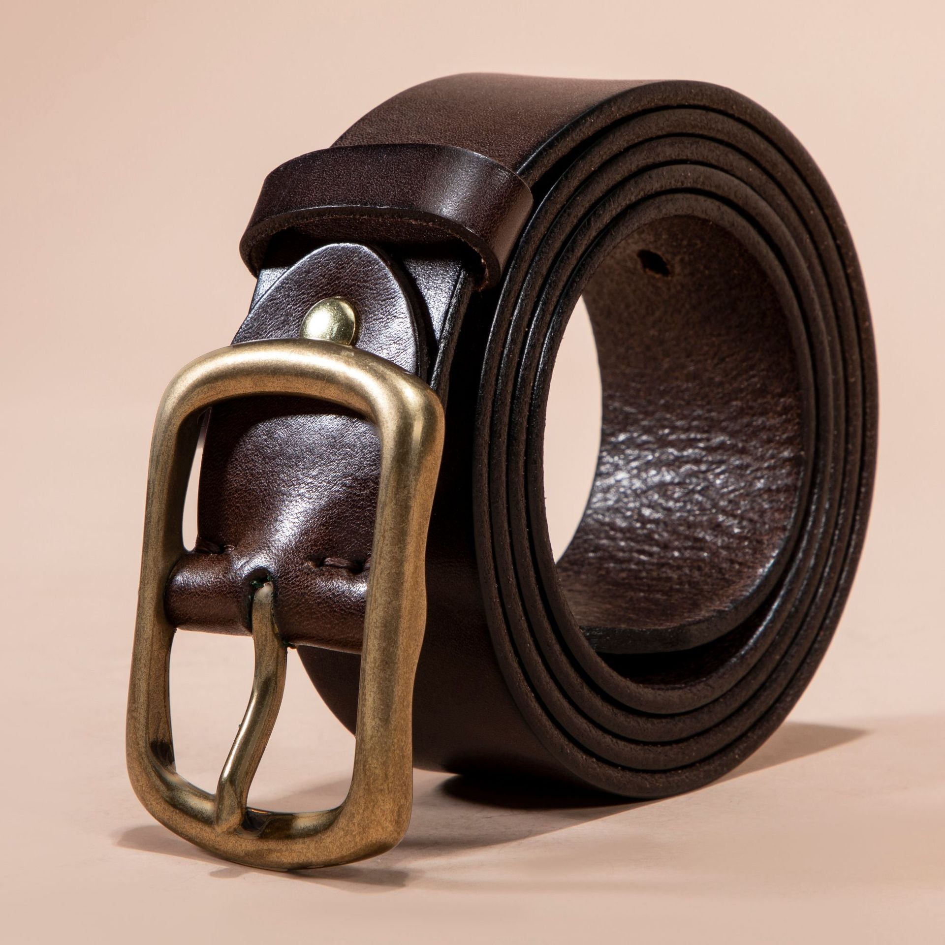 Men's Belt Genuine Leather Top Grain Pure Cowhide Retro Brass Buckle