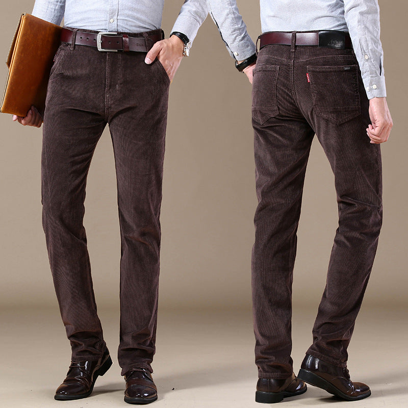 Men's Corduroy Trousers - Slim Fit Straight Leg Casual Pants