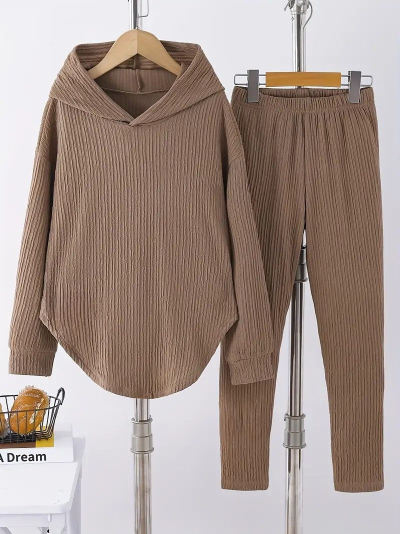 Women's Hooded Sweatshirt & Pants Set - Casual Two-Piece Loungewear