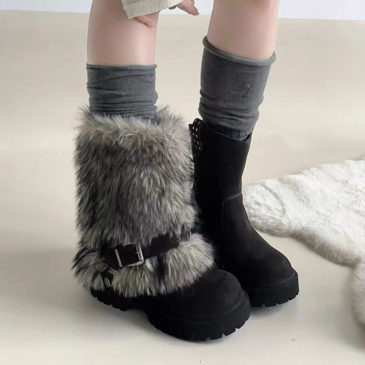 Women's Furry Snow Boots - Winter Warm Anti-Slip Boots