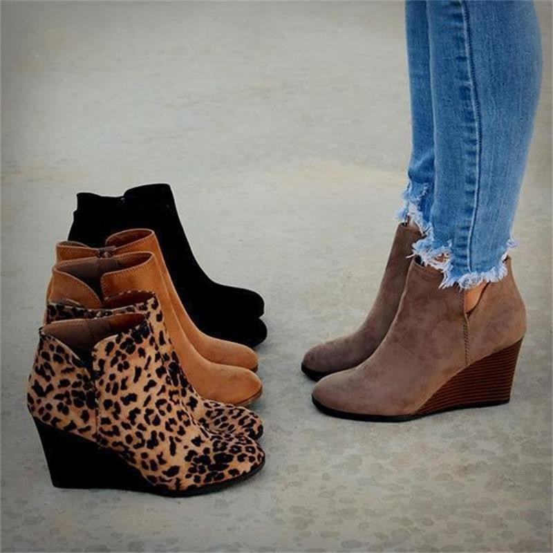 Women's Wedge-Heeled Suede Short Boots - Autumn Winter Martin Style