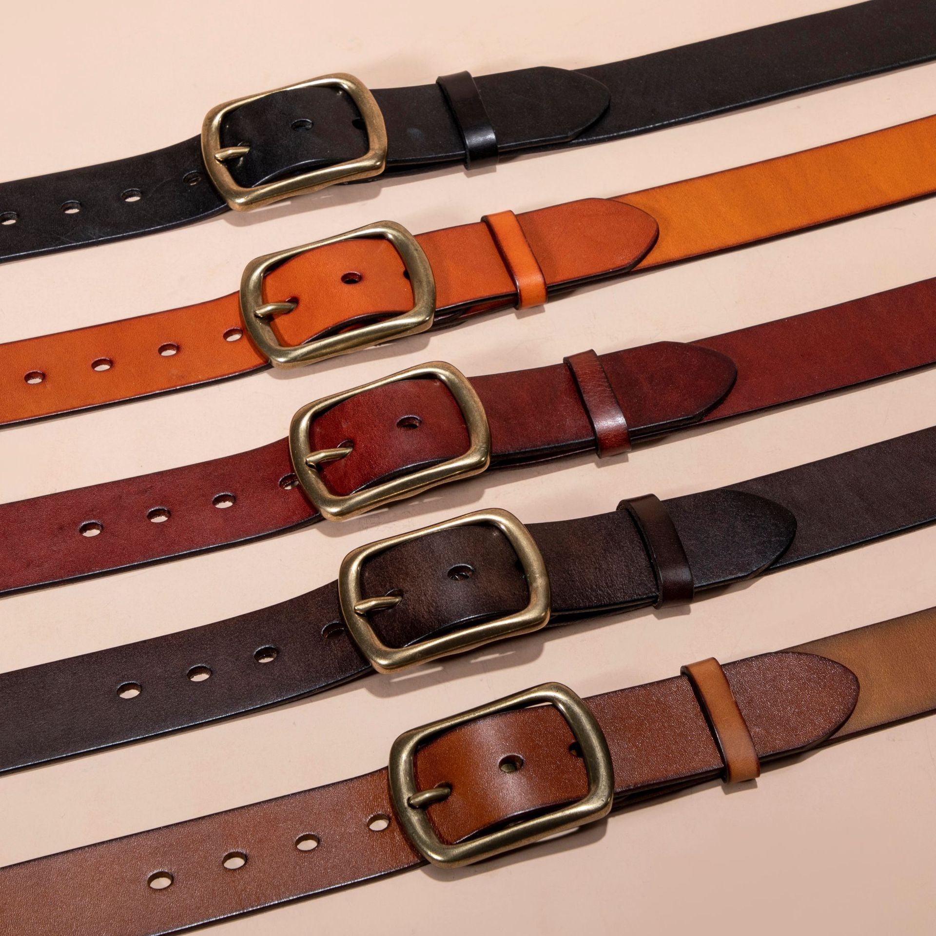 Men's Belt Genuine Leather Top Grain Pure Cowhide Retro Brass Buckle