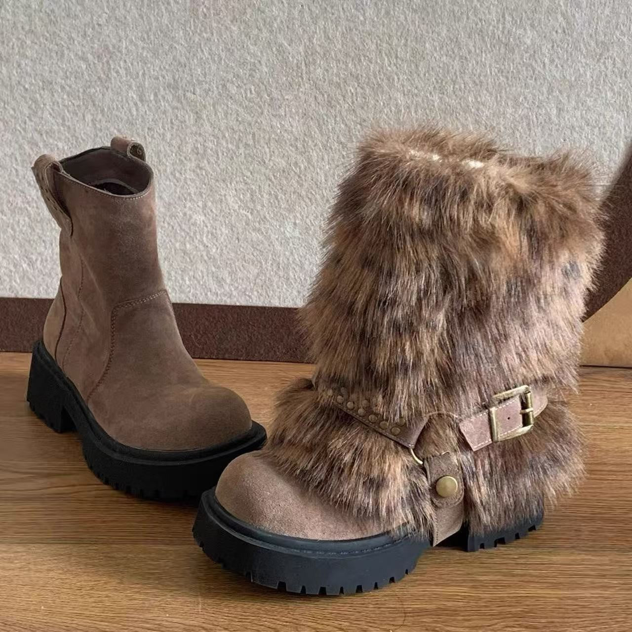 Women's Furry Snow Boots - Winter Warm Anti-Slip Boots