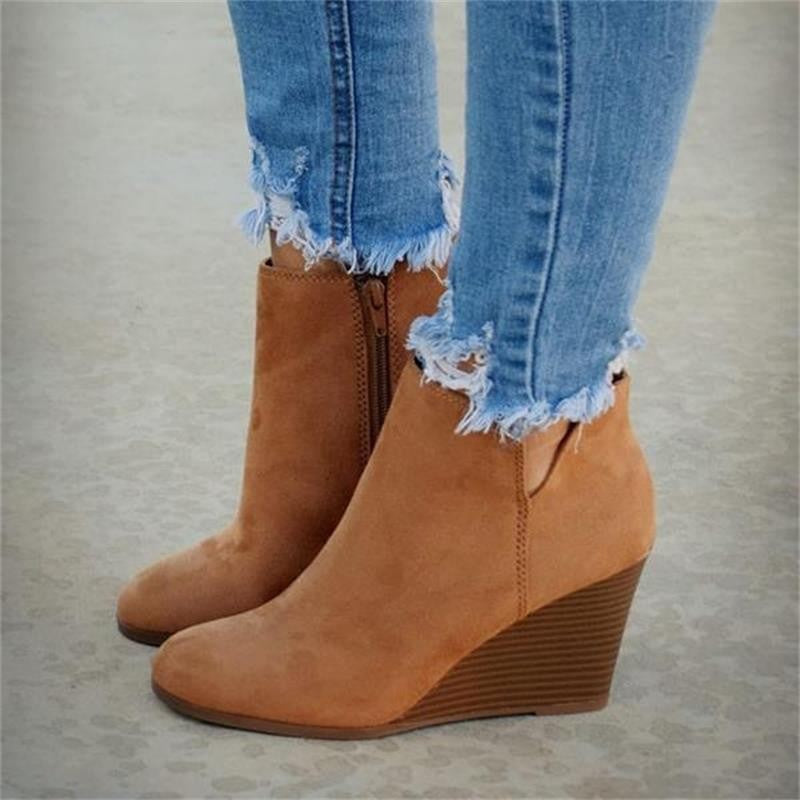 Women's Wedge-Heeled Suede Short Boots - Autumn Winter Martin Style